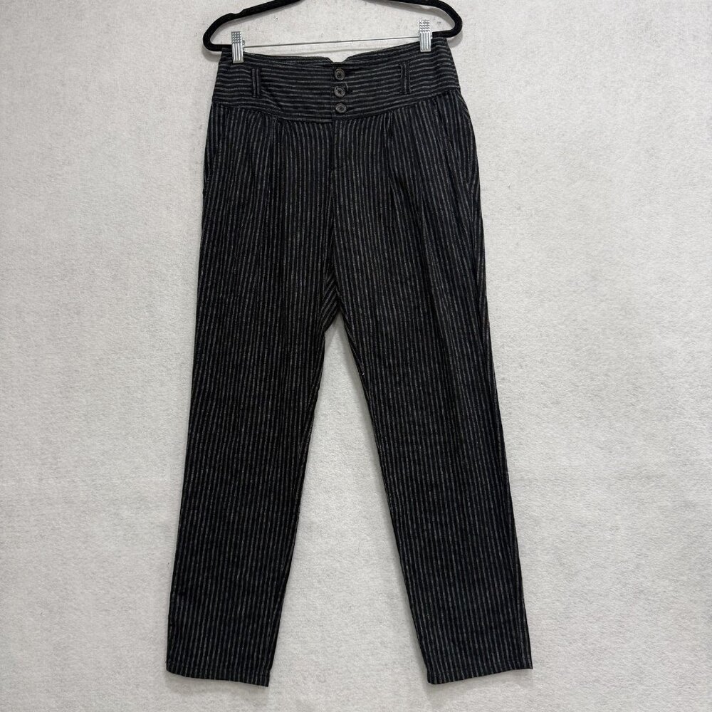 Sundance Pants Womens 2 Black Striped Linen Blend Straight Leg Dress Work Office